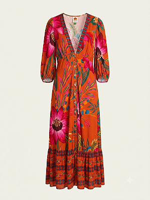 Vestido laranja floral Farm - tam M