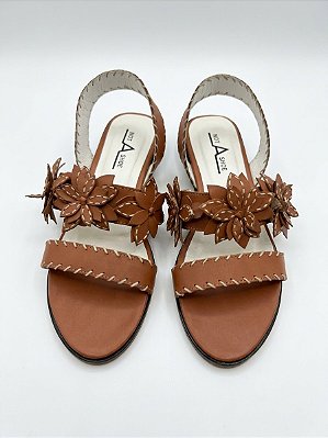 Rasteira caramelo flores Not a Shoe - tam 38