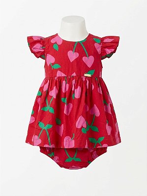 Vestido vermelho cerejas Precoce - tam P