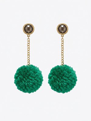 Brinco dourado Pompom verde