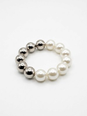Pulseira avulsa pérola e prateado