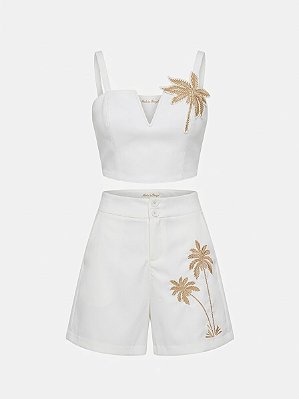Conjunto bordado coqueiro - tam P