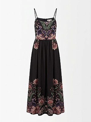 Vestido preto floral alças Farm - tam P