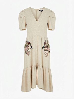 Vestido bege bordado Patbo - tam G
