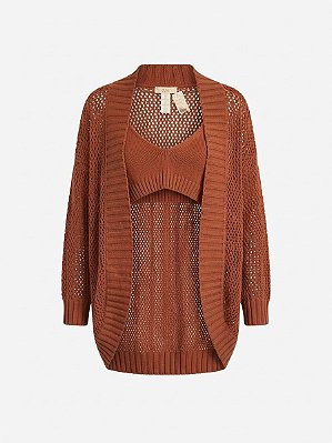 Conjunto cardigan e top marrom NV - tam PP