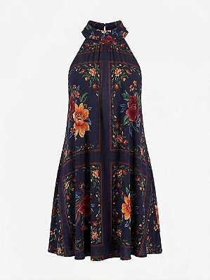 Vestido fundo preto floral Farm - tam GG