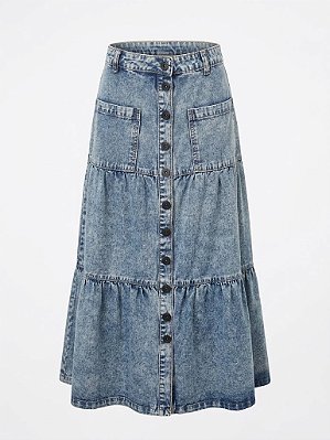 Saia midi jeans Maria Filó - tam 44