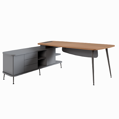 Mesa Gerente com Armário Credenza Lateral Esquerdo Pé Trave Lexus Form Staff Vitago Gebb Work