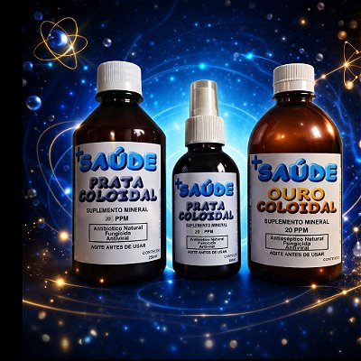 Kit Promoção 50% desconto - Prata Coloidal 500ml 20ppm+Ouro Coloidal 500ml 20ppm+Prata Coloidal 20ppm 100ml spray