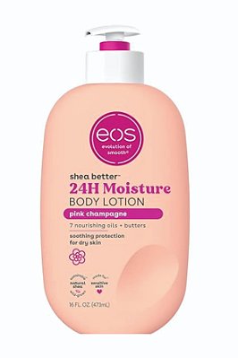 Loção Corporal EOS Shea Better Pink Champagne, Hidratação 24 Horas, Leve e Não Oleosa, Manteiga de Karité Natural, Vegana, 473 ml 01 Unid