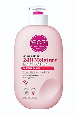 Loção Corporal EOS Shea Better com Jasmim e Pêssego, Hidratação 24 Horas, Leve e Não Oleosa, Manteiga de Karité Natural, Vegana, 473 ml 01 Unid