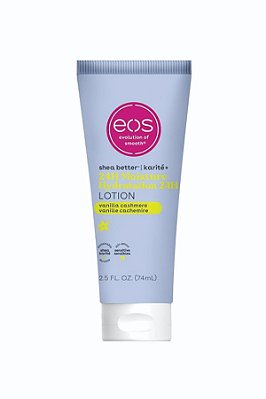 Loção Corporal de Viagem EOS 24H Moisture - Baunilha e Caxemira, Tamanho Essencial para Viagem, Artigos de Higiene Pessoal, Mini Loção Corporal para Pele Seca, 75 ml
