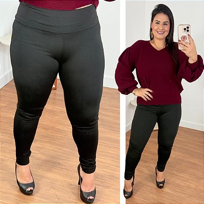 Calça Legging Suplex Forrada Preto Plus Size