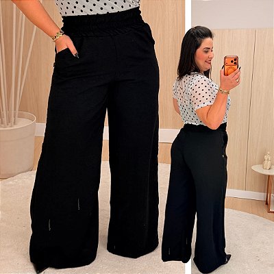 Calça Pantalona Mg Preta Plus Size