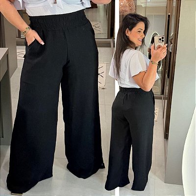 Calça Pantalona Mg Preta Plus Size