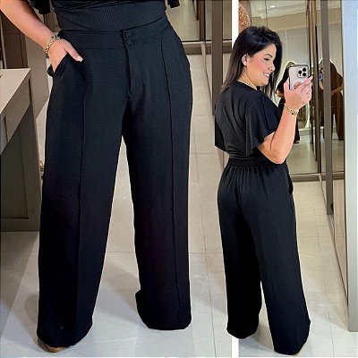 Calça Pantalona Duna Preto Plus Size