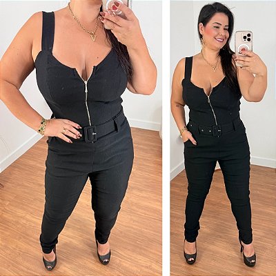 Macacão Bengaline Vip Preto Plus Size