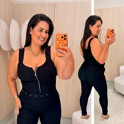 Macacão Bengaline Vip Preto Plus Size