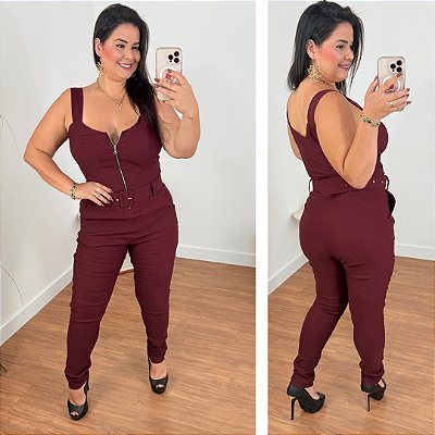 Macacão Bengaline Vip Marsala Plus Size
