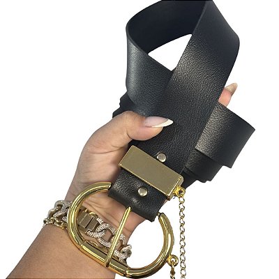 Cinto Preto com Corrente Plus Size