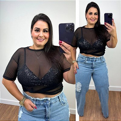 Blusa Tule Preto Plus Size