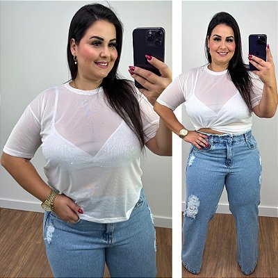 Blusa Tule Branco Plus Size