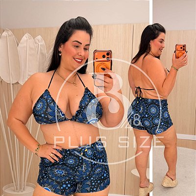 Biquíni com Short Perla Preto Plus Size Praia