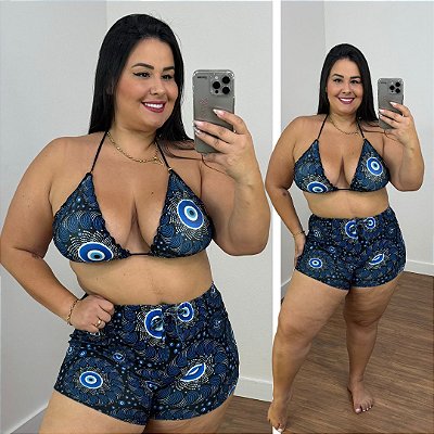 Biquíni com Short Perla Preto Plus Size Praia