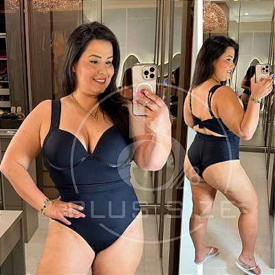 Maiô Glamour Preto Plus Size Praia