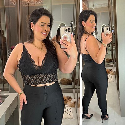 Cropped Alça Renda Preto Plus Size