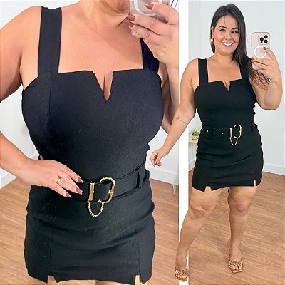 Macaquinho Vip Short Saia Preto Plus Size