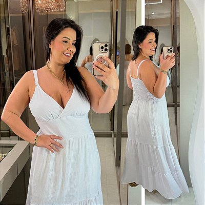 Vestido Alça Farm Liso Branco Plus Size