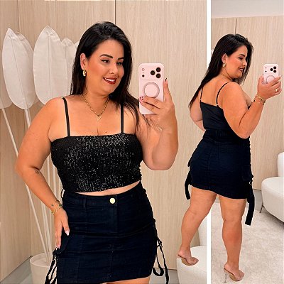 Top Faixa Brilho Preto Plus Size