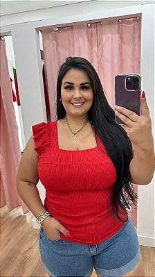 Regata Canelada Vermelho Plus Size