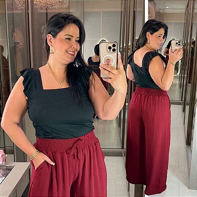 Regata Canelada Preto Plus Size