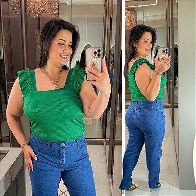 Regata Canelada Verde Bandeira Plus Size