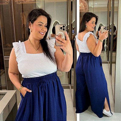 Regata Canelada Branco Plus Size