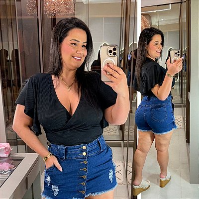 Cropped Canelado Aline Preto Plus Size