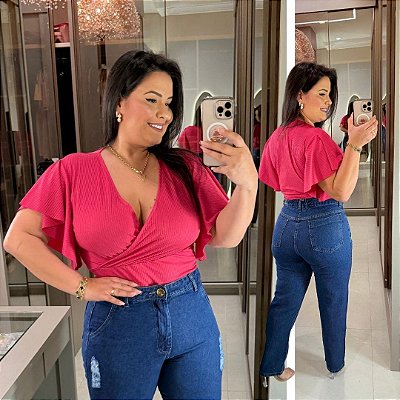 Cropped Canelado Aline Pink Plus Size