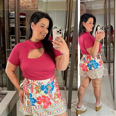 Cropped Canelado Lina Pink Plus SIze