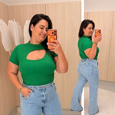 Cropped Canelado Lina Verde Bandeira Plus SIze