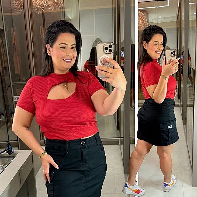 Cropped Canelado Lina Vermelho Plus Size