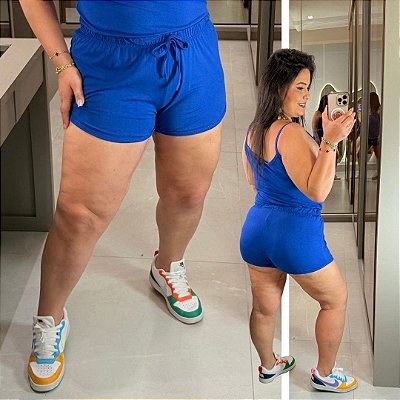 Short Malha Kd Azul Plus Size
