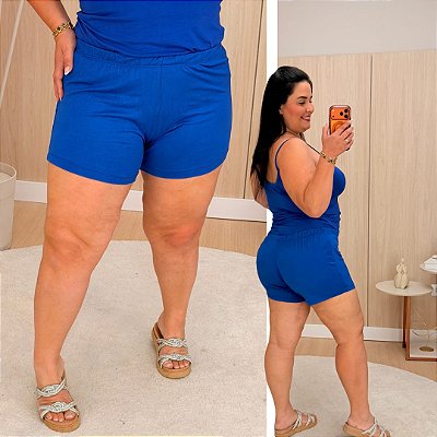 Short Malha Kd Azul Plus Size