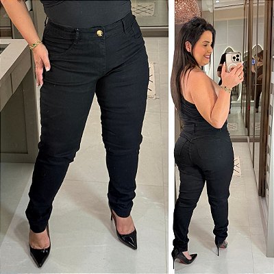 Calça Jeans Awa Básica Preta Ana Plus Size