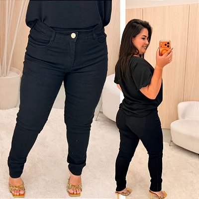 Calça Jeans Awa Básica Preta Ana Plus Size