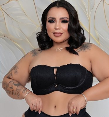 Tomara que Caia Preto Renda Plus Size