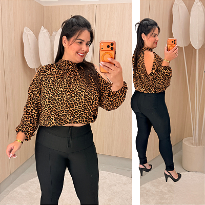 Blusa Manga Reina Onça Plus Size