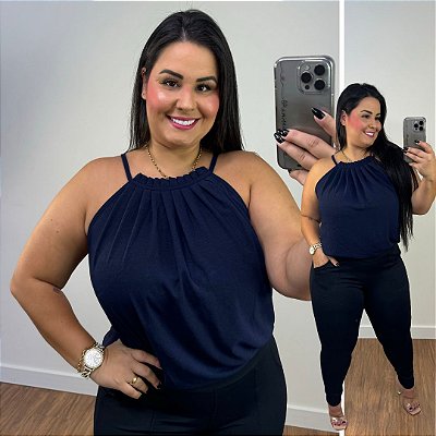 Blusa Gola Duna Azul Marinho Plus Size