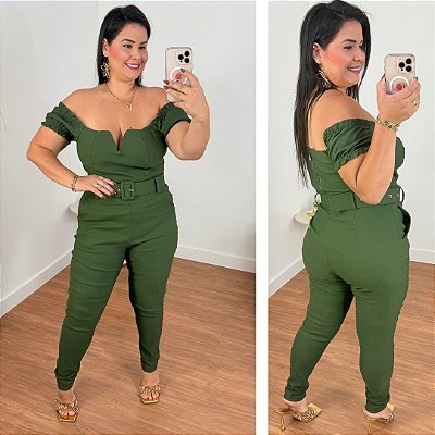 Macacão Vip Ciganinha Priscila Verde Militar Plus Size